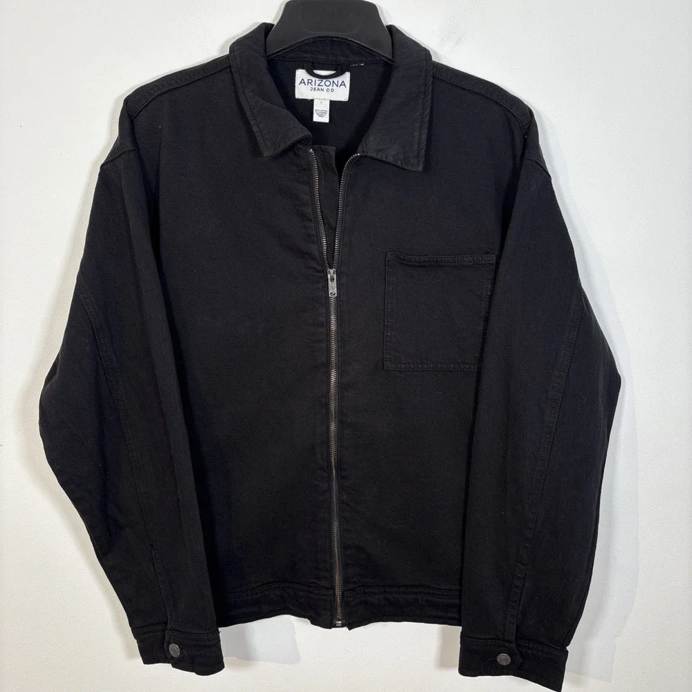 Arizona Jean Co Denim Jacket Mens Large Black Trucker Barn Cotton Classic